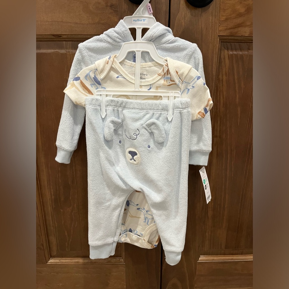 Carter's Baby Boy Bear Sweatpants and Jacket with Onesie 3 pc set, 9 months NWT